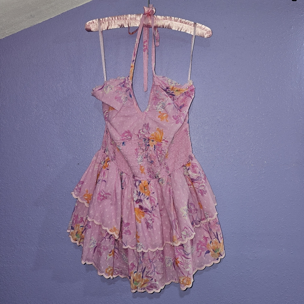 LoveShackFancy Aqua Halter Mini Dress